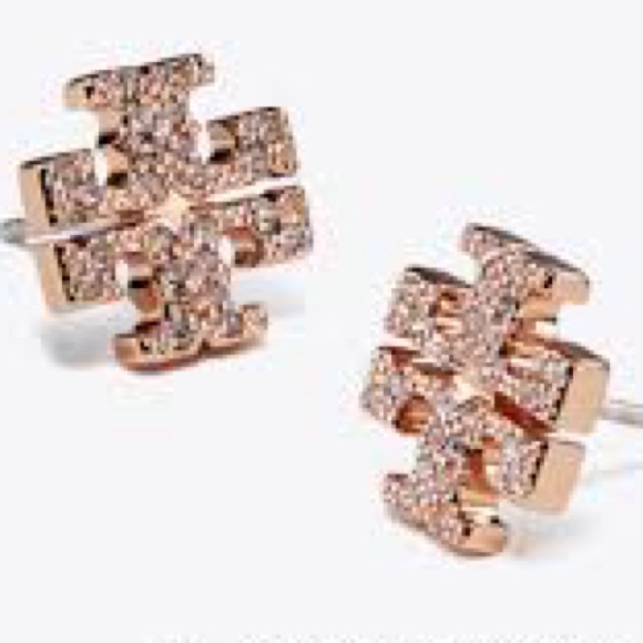 Tory Burch rose gold kira pavé logo stud earrings - Picture 7 of 7